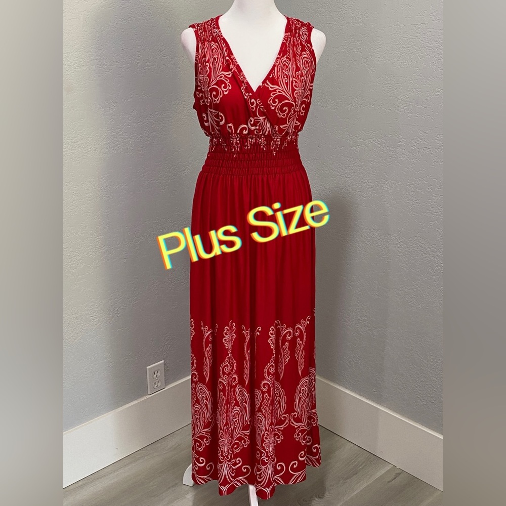 2/$30💕💕 New NWT Red White Plus Size maxi dress summer classic 1x 2x 3x floral